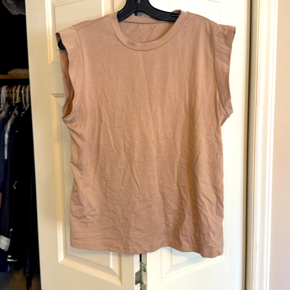 SHEIN Tan Sleeveless Top with a slight ruffle detailing at sleeve